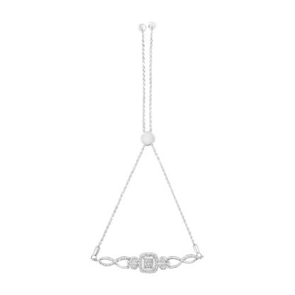 .925 Sterling Silver Diamond Cushion Frame Heart-Sides Twist 4â€-10â€ Adjustable Bolo Tennis Bolo Bracelet (I-J Color, I3 Clarity) by Bids.com