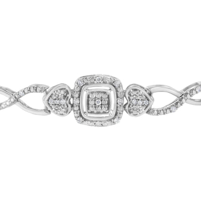 .925 Sterling Silver Diamond Cushion Frame Heart-Sides Twist 4â€-10â€ Adjustable Bolo Tennis Bolo Bracelet (I-J Color, I3 Clarity) by Bids.com