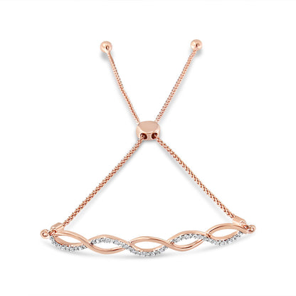 14K Rose Gold Plated .925 Sterling Silver 1/10 cttw Diamond Infinity Twist 4â€-10â€ Adjustable Bolo Bracelet (I-J Color, I2-I3 Clarity)  DestGlow