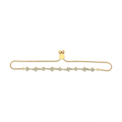 14K Yellow Gold Plated .925 Sterling Silver Diamond Accent Heart and Wave Link Bolo Bracelet (I-J Color, I2-I3 Clarity) - 6" to 9" Adjustable