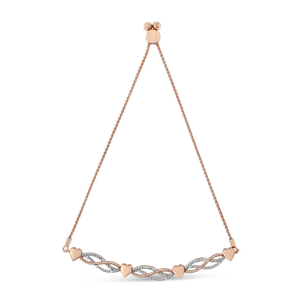14K Rose Gold Plated .925 Sterling Silver Diamond Accent Layered Infinity Link and Heart Adjustable 4â€-10â€ Adjustable Bolo Bracelet (I-J Color, I3 Clarity)  DestGlow