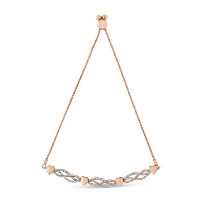 14K Rose Gold Plated .925 Sterling Silver Diamond Accent Layered Infinity Link and Heart Adjustable 4â€-10â€ Adjustable Bolo Bracelet (I-J Color, I3 Clarity)  DestGlow