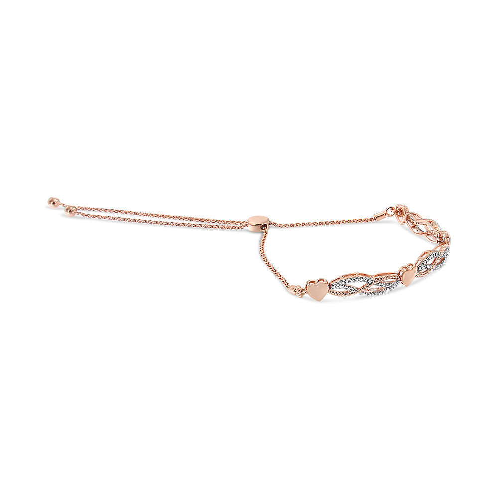 14K Rose Gold Plated .925 Sterling Silver Diamond Accent Layered Infinity Link and Heart Adjustable 4â€-10â€ Adjustable Bolo Bracelet (I-J Color, I3 Clarity)  DestGlow
