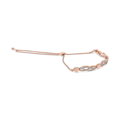 14K Rose Gold Plated .925 Sterling Silver Diamond Accent Layered Infinity Link and Heart Adjustable 4â€-10â€ Adjustable Bolo Bracelet (I-J Color, I3 Clarity)  DestGlow