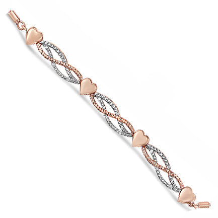 14K Rose Gold Plated .925 Sterling Silver Diamond Accent Layered Infinity Link and Heart Adjustable 4â€-10â€ Adjustable Bolo Bracelet (I-J Color, I3 Clarity)  DestGlow