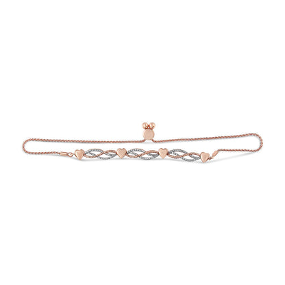 14K Rose Gold Plated .925 Sterling Silver Diamond Accent Layered Infinity Link and Heart Adjustable 4â€-10â€ Adjustable Bolo Bracelet (I-J Color, I3 Clarity)  DestGlow