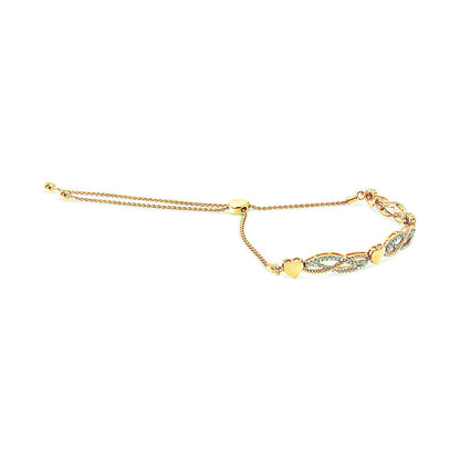 14K Yellow Gold Plated .925 Sterling Silver 1/10 Cttw Diamond Wave and Hearts Bolo Bracelet (I-J Color, I2-I3 Clarity) - 4"-10" Adjustable  DestGlow