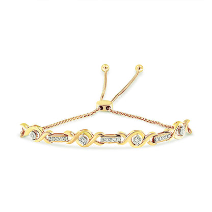 14K Yellow Gold Plated .925 Sterling Silver Channel Set Diamond Accent Twist 4â€-10â€ Adjustable Bolo Bracelet (I-J Color, I3 Clarity) by Bids.com