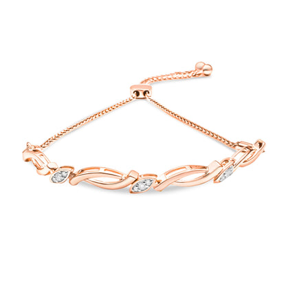 14K Rose Gold Plated .925 Sterling Silver 1/10 Cttw Diamond Alternating Swirl link Bolo Bracelet (I-J Color, I2-I3 Clarity) - 6" to 9" Adjustable by Bids.com