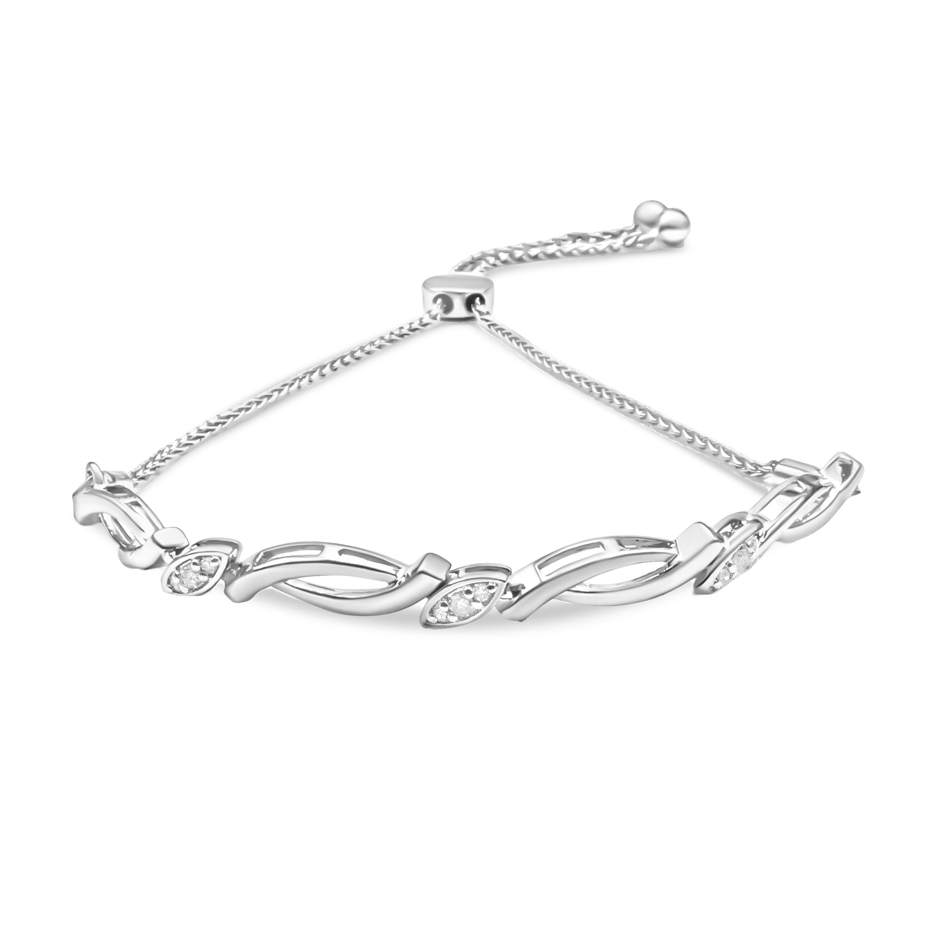 14K Rose Gold Plated .925 Sterling Silver 1/10 Cttw Diamond Alternating Swirl link Bolo Bracelet (I-J Color, I2-I3 Clarity) - 6" to 9" Adjustable by Bids.com