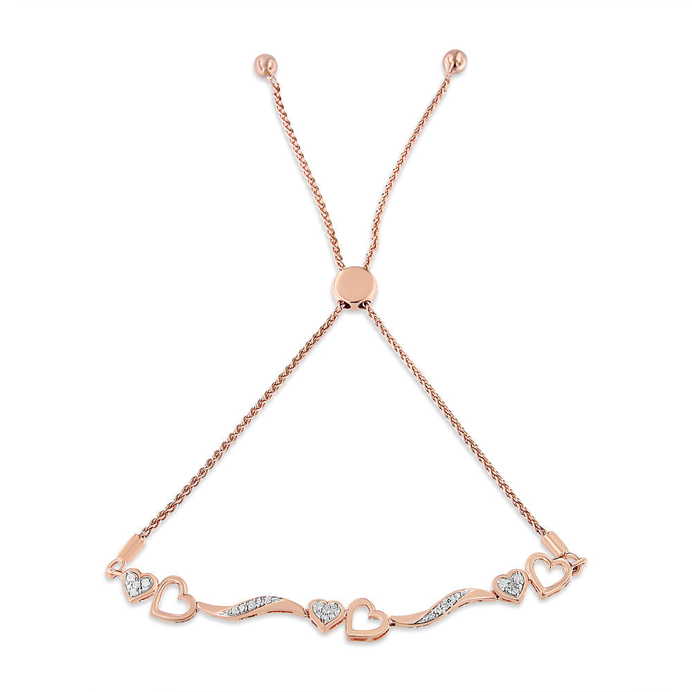 14K Rose Gold Plated .925 Sterling Silver 1/10 Cttw Diamond Wave and Hearts 4â€-10â€ Adjustable Bolo Bracelet (I-J Color, I3 Clarity) by Bids.com