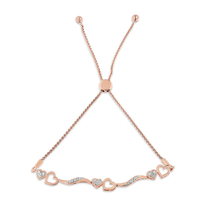 14K Rose Gold Plated .925 Sterling Silver 1/10 Cttw Diamond Wave and Hearts 4â€-10â€ Adjustable Bolo Bracelet (I-J Color, I3 Clarity) by Bids.com