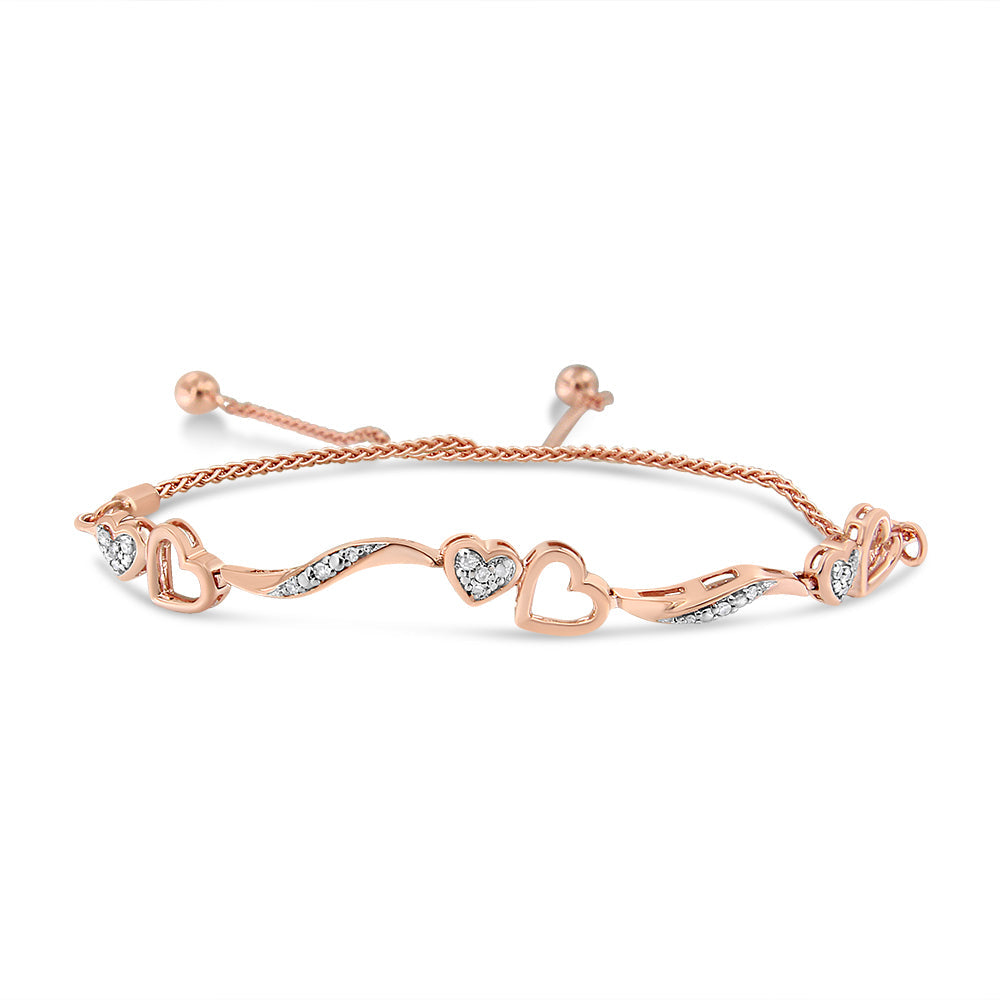 14K Rose Gold Plated .925 Sterling Silver 1/10 Cttw Diamond Wave and Hearts 4â€-10â€ Adjustable Bolo Bracelet (I-J Color, I3 Clarity) by Bids.com