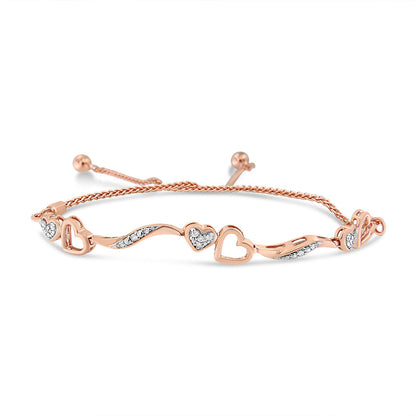 14K Rose Gold Plated .925 Sterling Silver 1/10 Cttw Diamond Wave and Hearts 4â€-10â€ Adjustable Bolo Bracelet (I-J Color, I3 Clarity) by Bids.com
