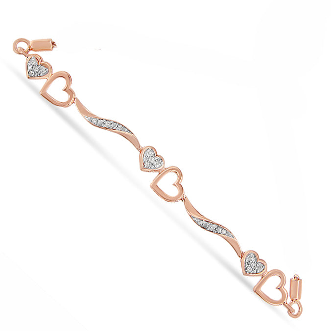 14K Rose Gold Plated .925 Sterling Silver 1/10 Cttw Diamond Wave and Hearts 4â€-10â€ Adjustable Bolo Bracelet (I-J Color, I3 Clarity) by Bids.com