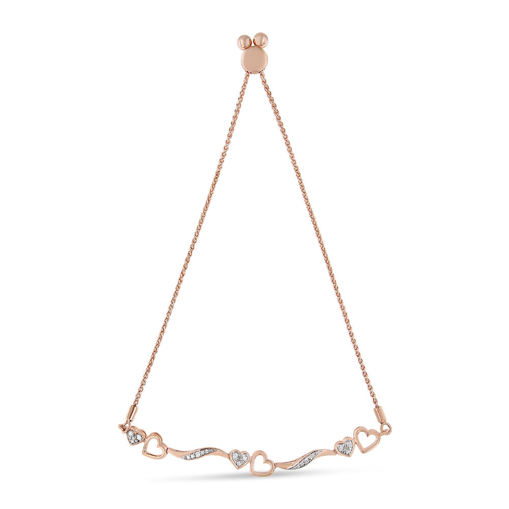 14K Rose Gold Plated .925 Sterling Silver 1/10 Cttw Diamond Wave and Hearts 4â€-10â€ Adjustable Bolo Bracelet (I-J Color, I3 Clarity) by Bids.com