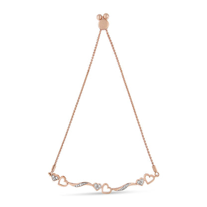 14K Rose Gold Plated .925 Sterling Silver 1/10 Cttw Diamond Wave and Hearts 4â€-10â€ Adjustable Bolo Bracelet (I-J Color, I3 Clarity) by Bids.com