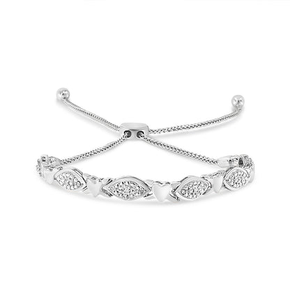 14K Yellow Gold Plated .925 Sterling Silver Diamond Accent Alternating Marquise Shape and Heart Links Bolo Bracelet (I-J Color, I3 Clarity) - Adjustable 6" to 9" by Bids.com