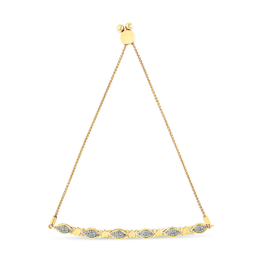 14K Yellow Gold Plated .925 Sterling Silver Diamond Accent Alternating Marquise Shape and Heart Links Bolo Bracelet (I-J Color, I3 Clarity) - Adjustable 6" to 9" by Bids.com