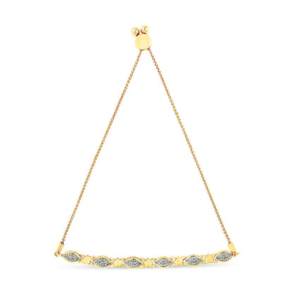14K Yellow Gold Plated .925 Sterling Silver Diamond Accent Alternating Marquise Shape and Heart Links Bolo Bracelet (I-J Color, I3 Clarity) - Adjustable 6" to 9" by Bids.com
