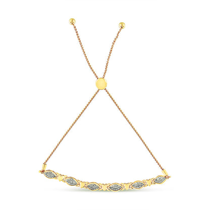 14K Yellow Gold Plated .925 Sterling Silver Diamond Accent Alternating Marquise Shape and Heart Links Bolo Bracelet (I-J Color, I3 Clarity) - Adjustable 6" to 9" by Bids.com