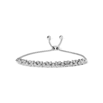 .925 Sterling Silver 1/4 Cttw Diamond Marquise Shaped Link 4"-10" Adjustable Bolo Bracelet (I-J Color, I1-I2 Clarity) by Bids.com