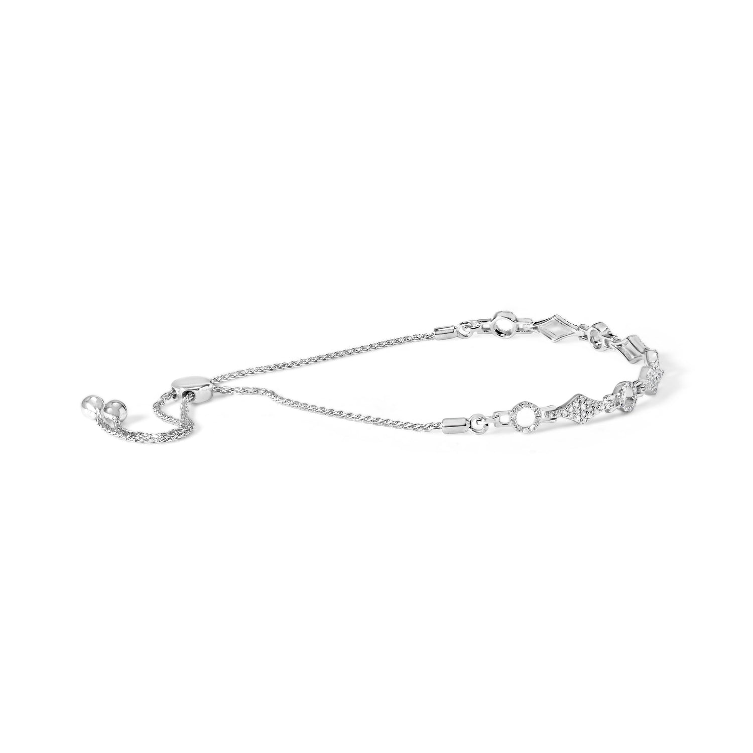 .925 Sterling Silver 1/2 Cttw Diamond Alternating Circle and Kite Link Adjustable Bolo Bracelet (I-J Color, I3 Clarity) - 4" to 10" Inches by Bids.com