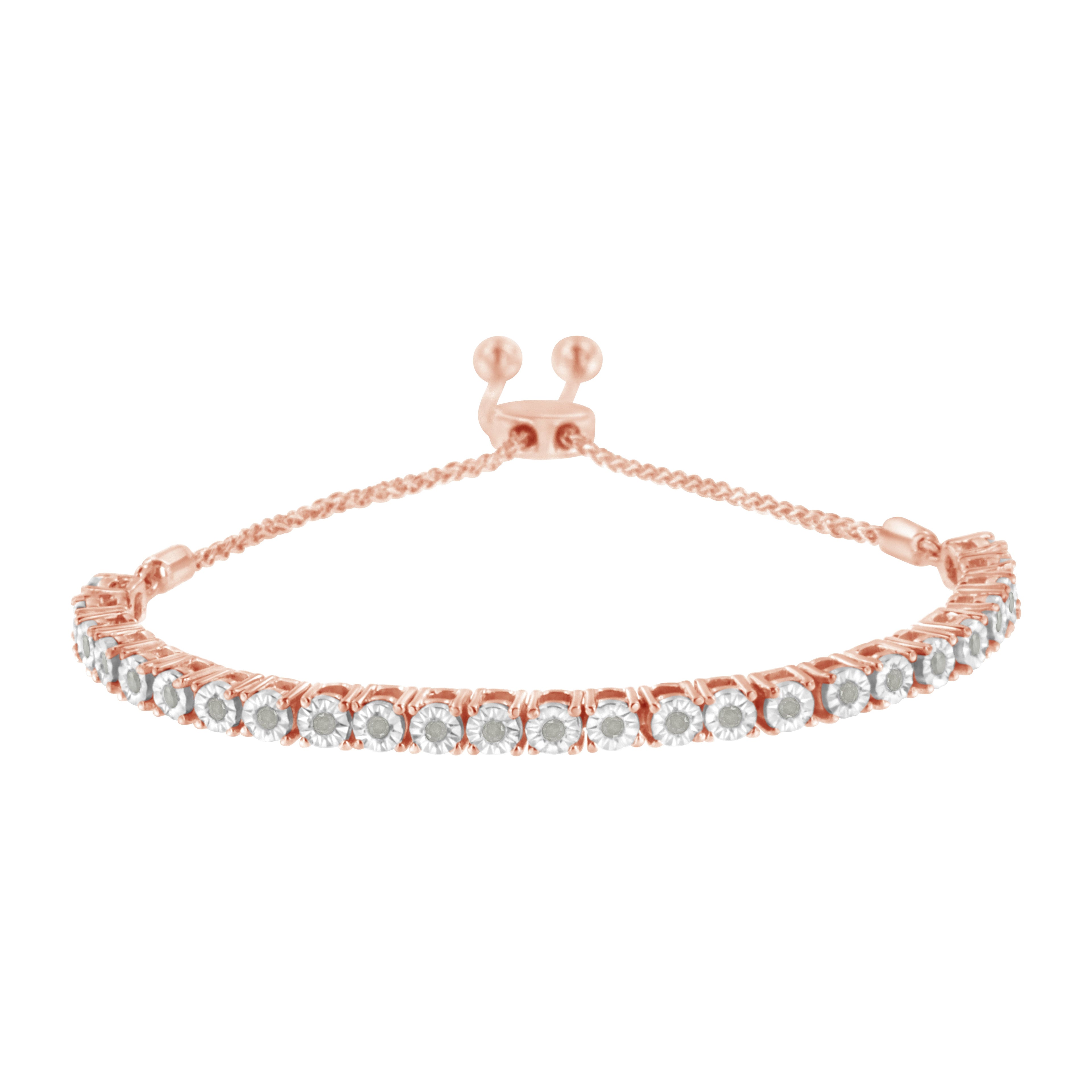 10K Yellow Gold over .925 Sterling Silver 1/4 Cttw Miracle-Set Diamond 4â€-10â€ Adjustable Bolo Tennis Bracelet (I-J Color, I3 Clarity) by Bids.com