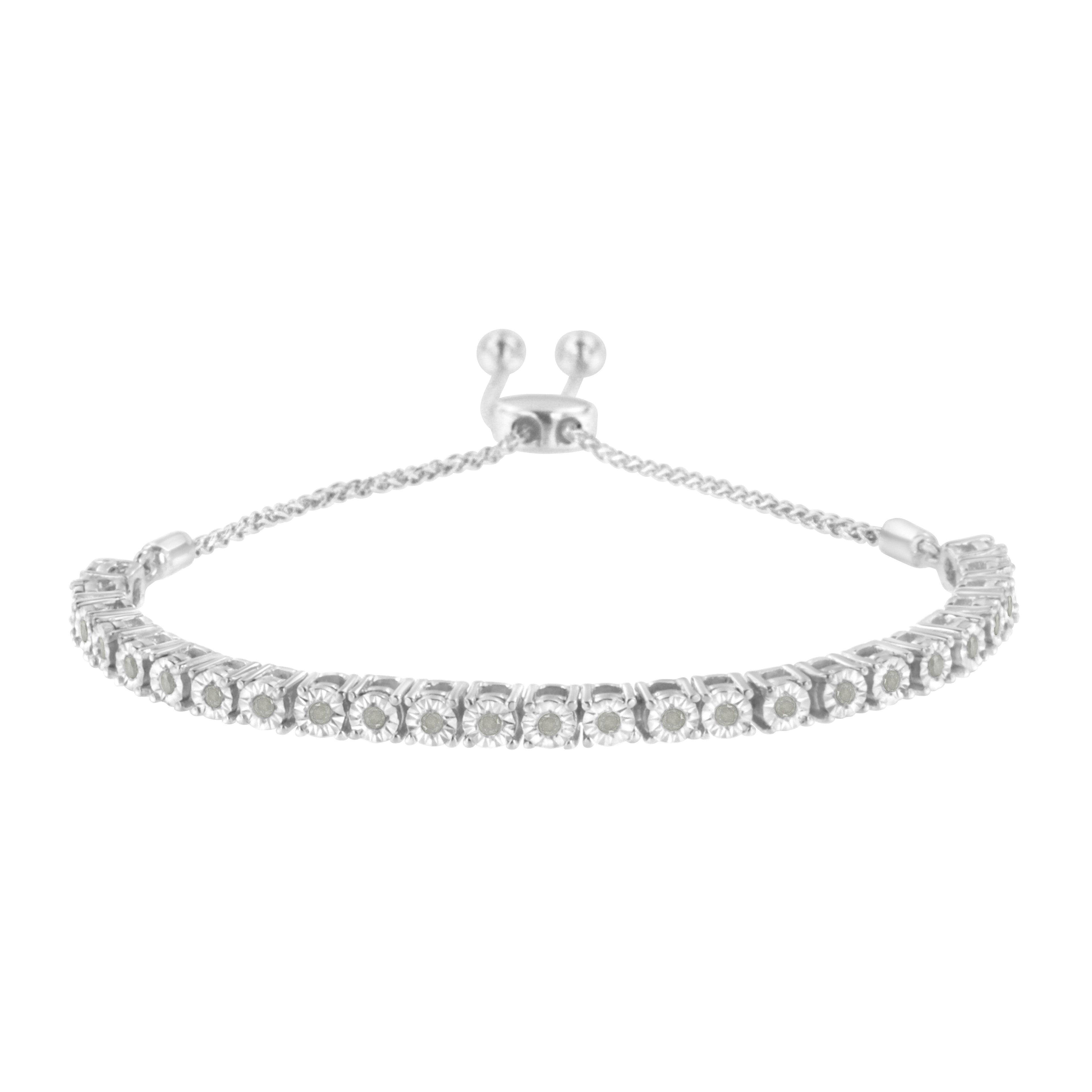 10K Yellow Gold over .925 Sterling Silver 1/4 Cttw Miracle-Set Diamond 4â€-10â€ Adjustable Bolo Tennis Bracelet (I-J Color, I3 Clarity) by Bids.com