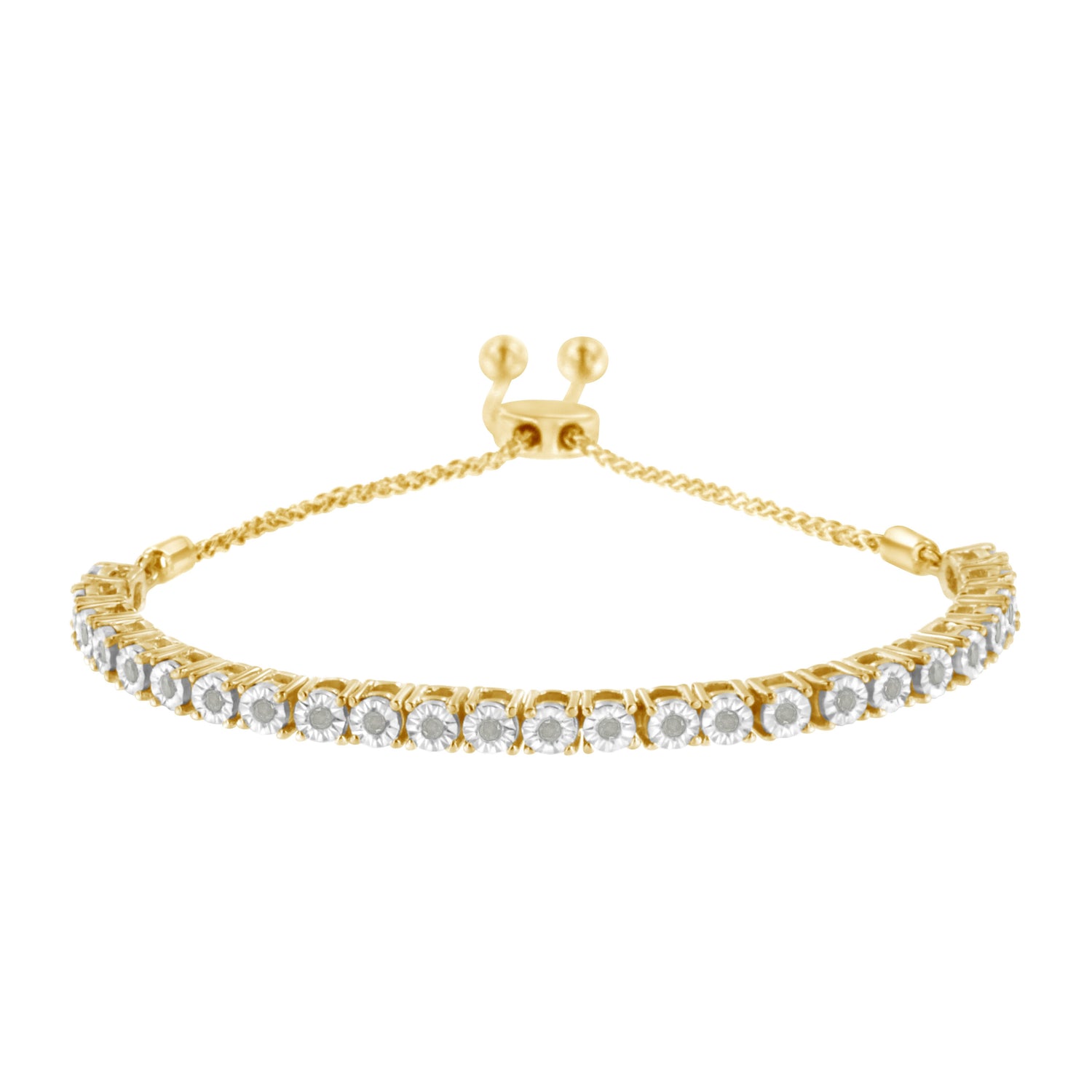 10K Yellow Gold over .925 Sterling Silver 1/4 Cttw Miracle-Set Diamond 4â€-10â€ Adjustable Bolo Tennis Bracelet (I-J Color, I3 Clarity) by Bids.com