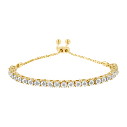 10K Yellow Gold over .925 Sterling Silver 1/4 Cttw Miracle-Set Diamond 4â€-10â€ Adjustable Bolo Tennis Bracelet (I-J Color, I3 Clarity) by Bids.com
