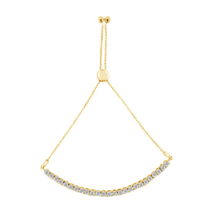10K Yellow Gold over .925 Sterling Silver 1/4 Cttw Miracle-Set Diamond 4â€-10â€ Adjustable Bolo Tennis Bracelet (I-J Color, I3 Clarity) by Bids.com