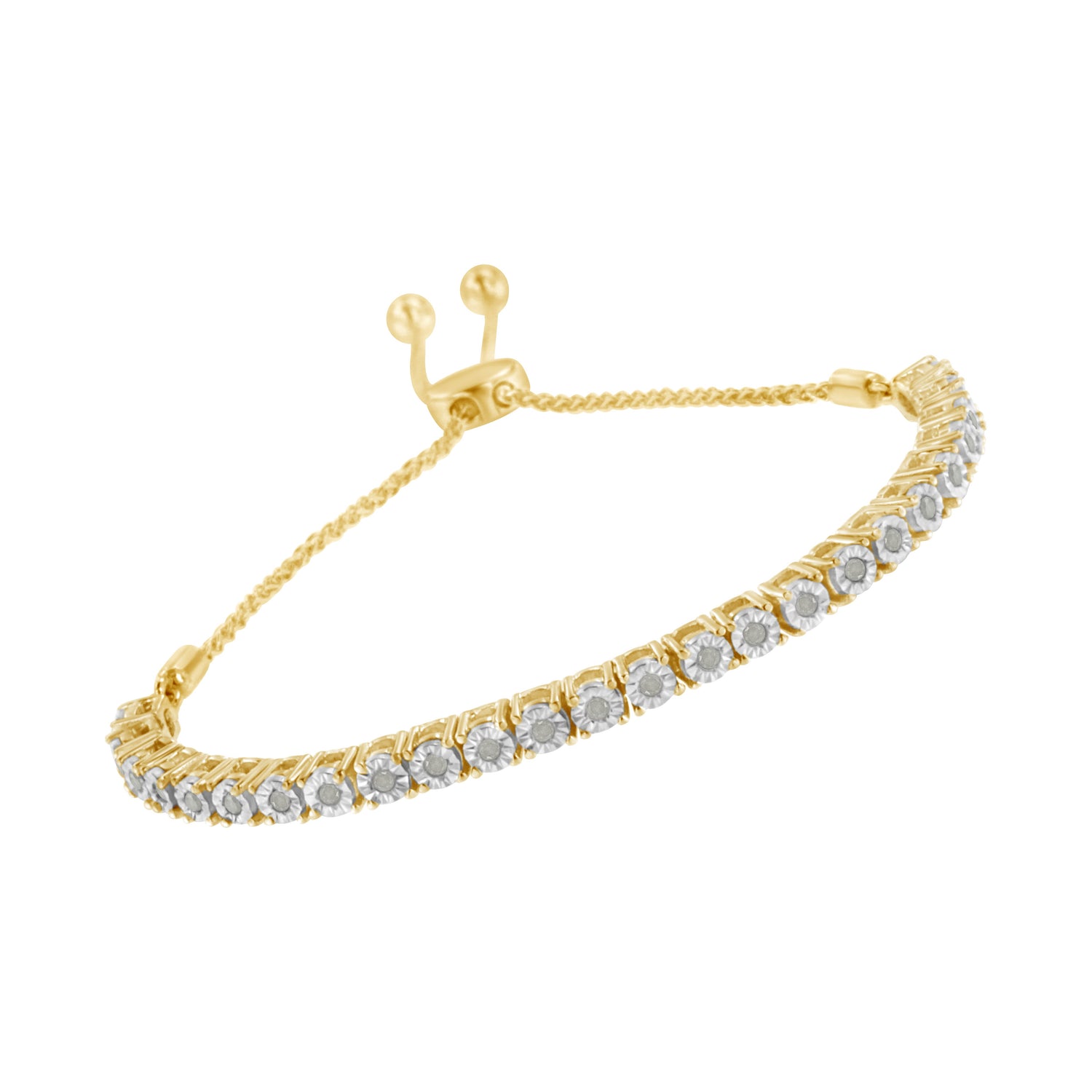 10K Yellow Gold over .925 Sterling Silver 1/4 Cttw Miracle-Set Diamond 4â€-10â€ Adjustable Bolo Tennis Bracelet (I-J Color, I3 Clarity) by Bids.com