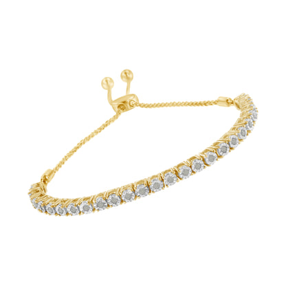 10K Yellow Gold over .925 Sterling Silver 1/4 Cttw Miracle-Set Diamond 4â€-10â€ Adjustable Bolo Tennis Bracelet (I-J Color, I3 Clarity) by Bids.com