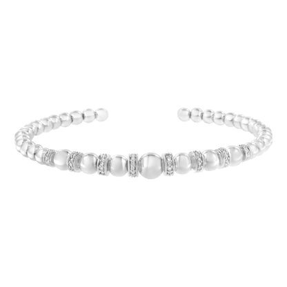 .925 Sterling Silver 1/4 Cttw Diamond Rondelle Graduated Ball Bead Cuff Bangle Bracelet (I-J color, I2-I3 clarity) - Fits wrists up to 7 1/2 inches by Bids.com