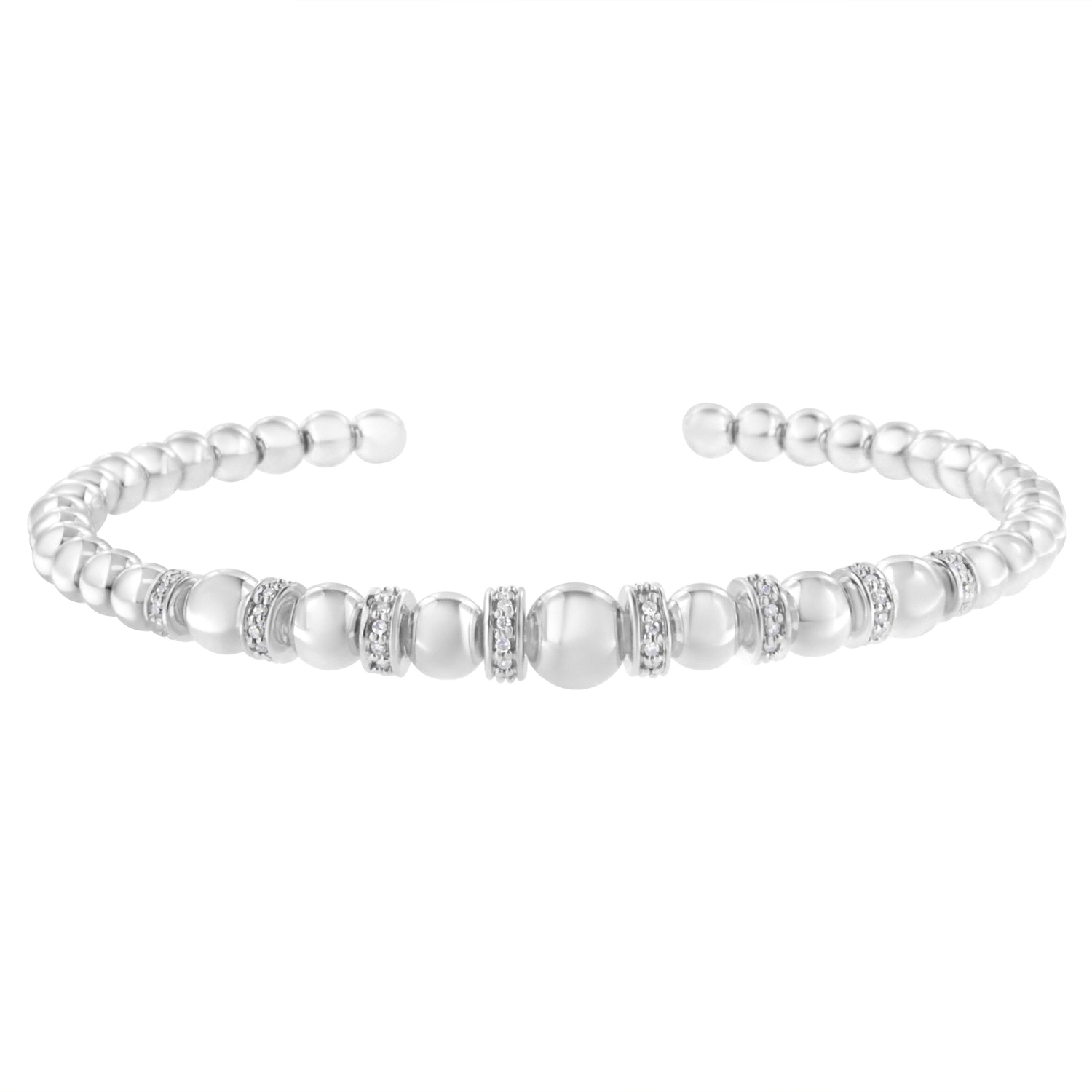 .925 Sterling Silver 1/4 Cttw Diamond Rondelle Graduated Ball Bead Cuff Bangle Bracelet (I-J color, I2-I3 clarity) - Fits wrists up to 7 1/2 inches by Bids.com