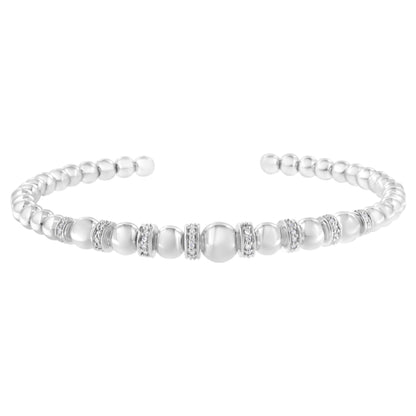 .925 Sterling Silver 1/4 Cttw Diamond Rondelle Graduated Ball Bead Cuff Bangle Bracelet (I-J color, I2-I3 clarity) - Fits wrists up to 7 1/2 inches by Bids.com