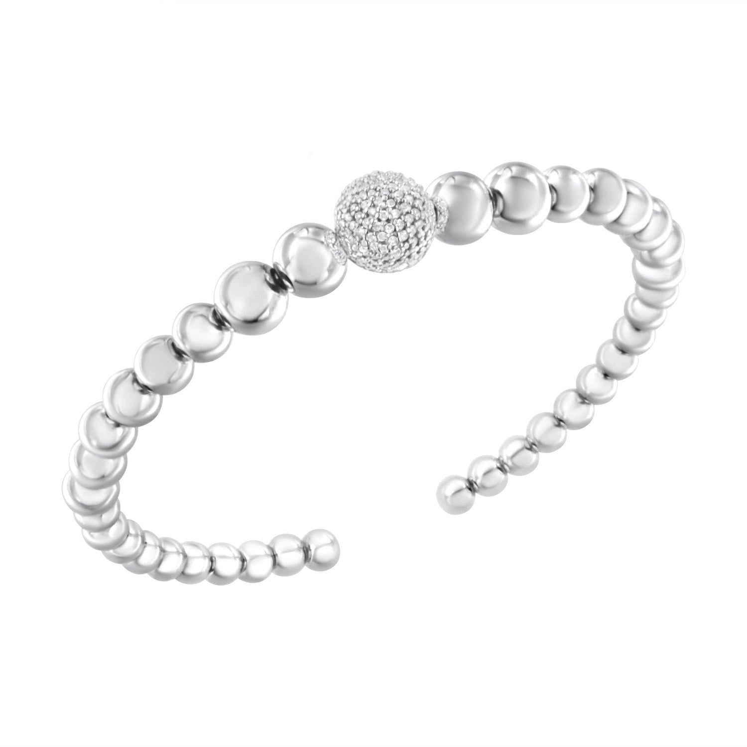 .925 Sterling Silver 1/6 Cttw Diamond Rondelle Graduated Ball Bead Cuff Bangle Bracelet (I-J color, I2-I3 clarity) - Fits wrists up to 7 1/2 inches by Bids.com