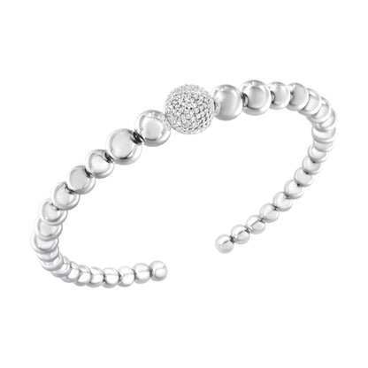 .925 Sterling Silver 1/6 Cttw Diamond Rondelle Graduated Ball Bead Cuff Bangle Bracelet (I-J color, I2-I3 clarity) - Fits wrists up to 7 1/2 inches by Bids.com