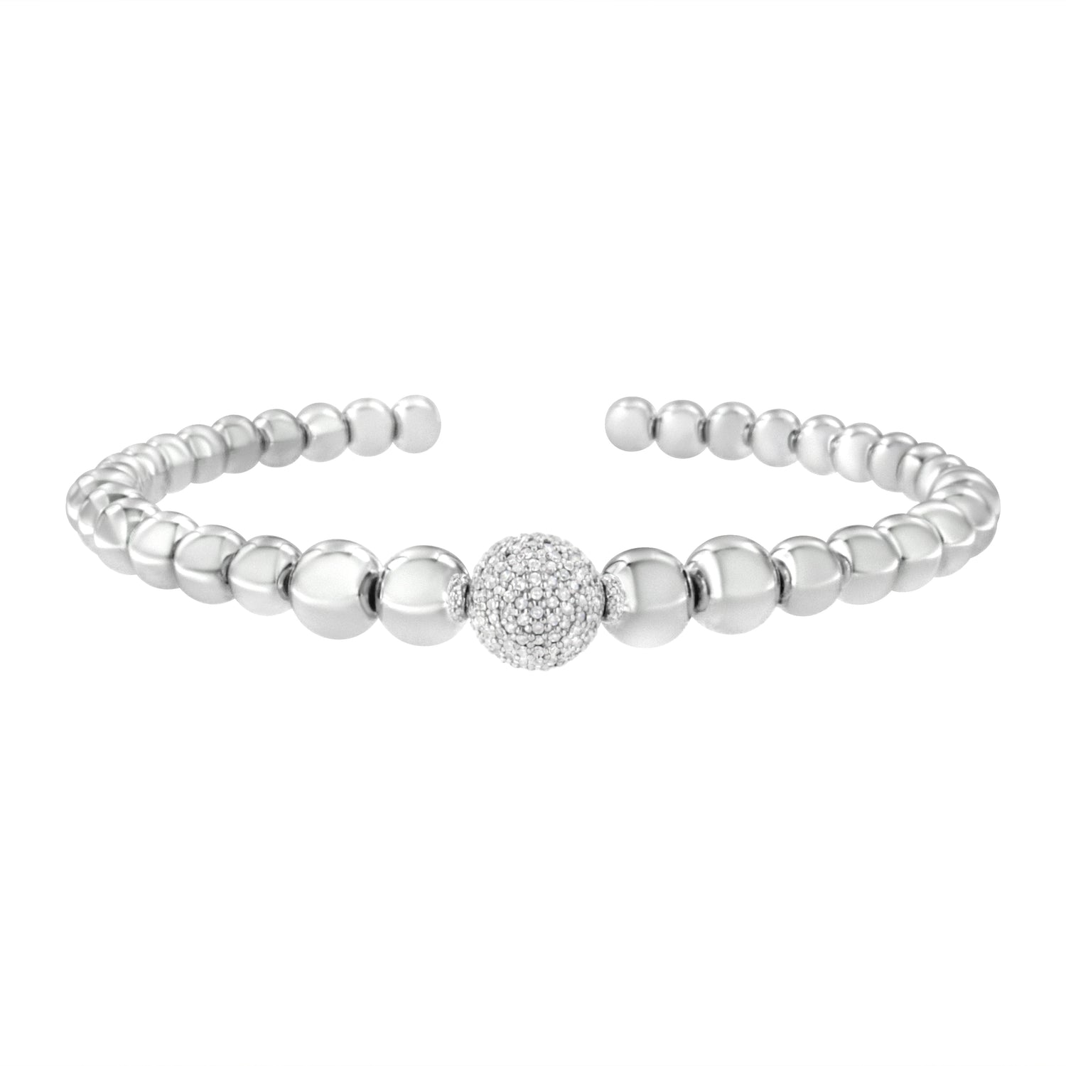 .925 Sterling Silver 1/6 Cttw Diamond Rondelle Graduated Ball Bead Cuff Bangle Bracelet (I-J color, I2-I3 clarity) - Fits wrists up to 7 1/2 inches by Bids.com