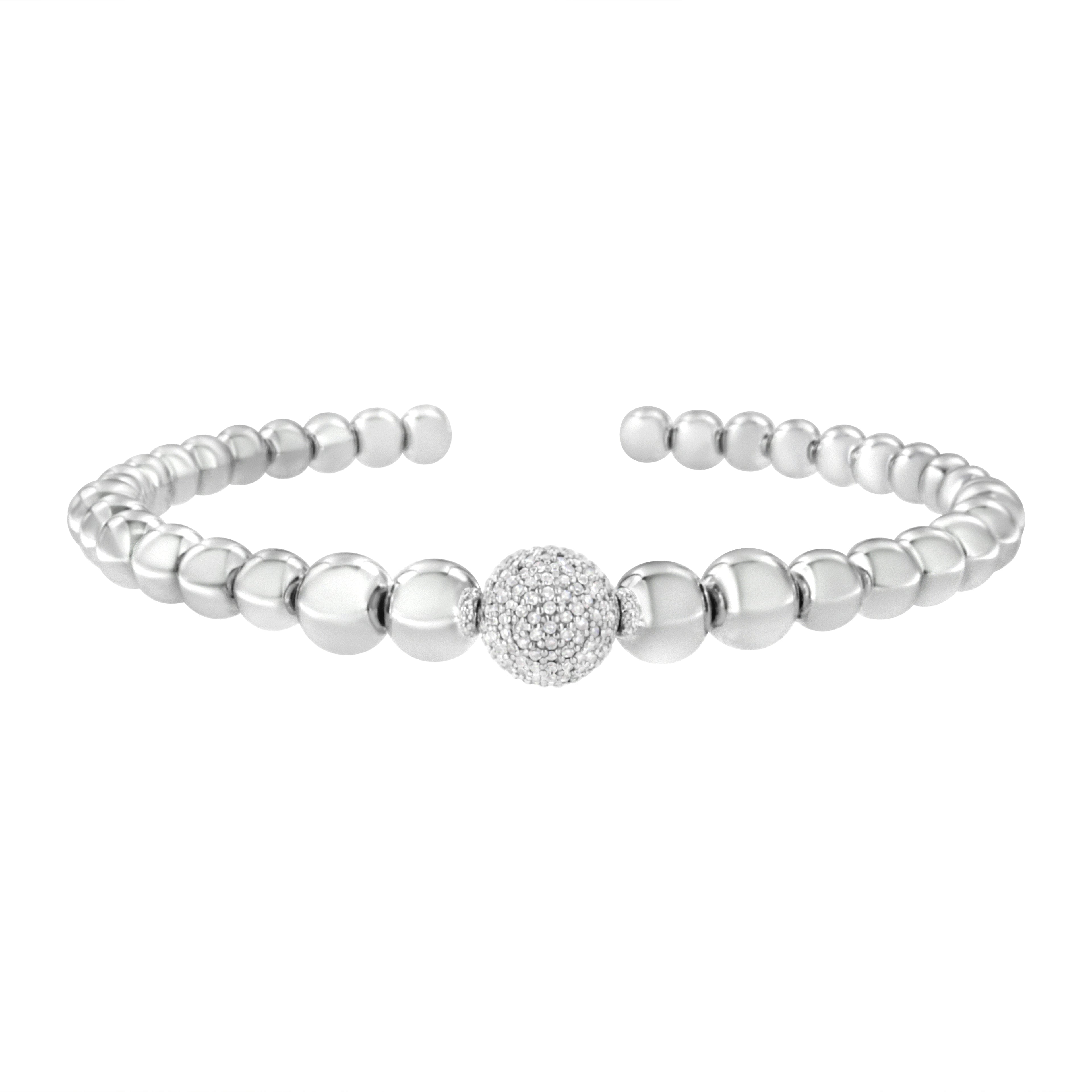 .925 Sterling Silver 1/6 Cttw Diamond Rondelle Graduated Ball Bead Cuff Bangle Bracelet (I-J color, I2-I3 clarity) - Fits wrists up to 7 1/2 inches by Bids.com