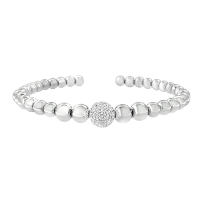 .925 Sterling Silver 1/6 Cttw Diamond Rondelle Graduated Ball Bead Cuff Bangle Bracelet (I-J color, I2-I3 clarity) - Fits wrists up to 7 1/2 inches by Bids.com