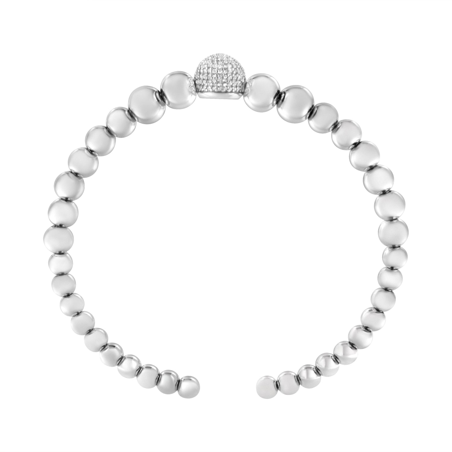.925 Sterling Silver 1/6 Cttw Diamond Rondelle Graduated Ball Bead Cuff Bangle Bracelet (I-J color, I2-I3 clarity) - Fits wrists up to 7 1/2 inches by Bids.com
