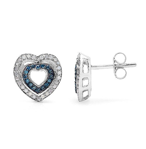 0.49 Carat Genuine Blue Diamond &amp; White Diamond .925 Sterling Silver Earrings  DestGlow