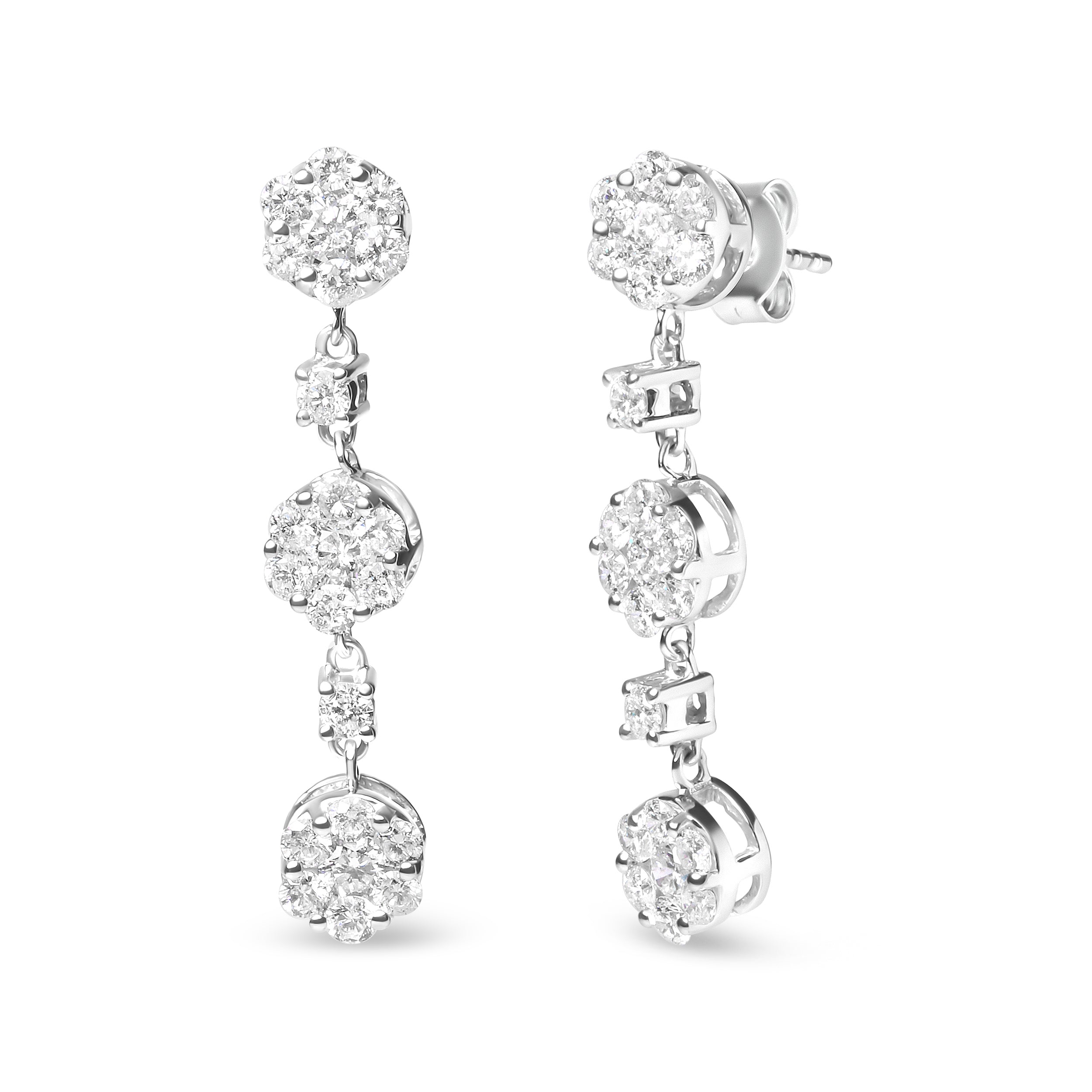 14K White Gold 2.00 Cttw Diamond Composite Cluster Floral Drop Earrings (I-J Color, I1-I2 Clarity)  DestGlow