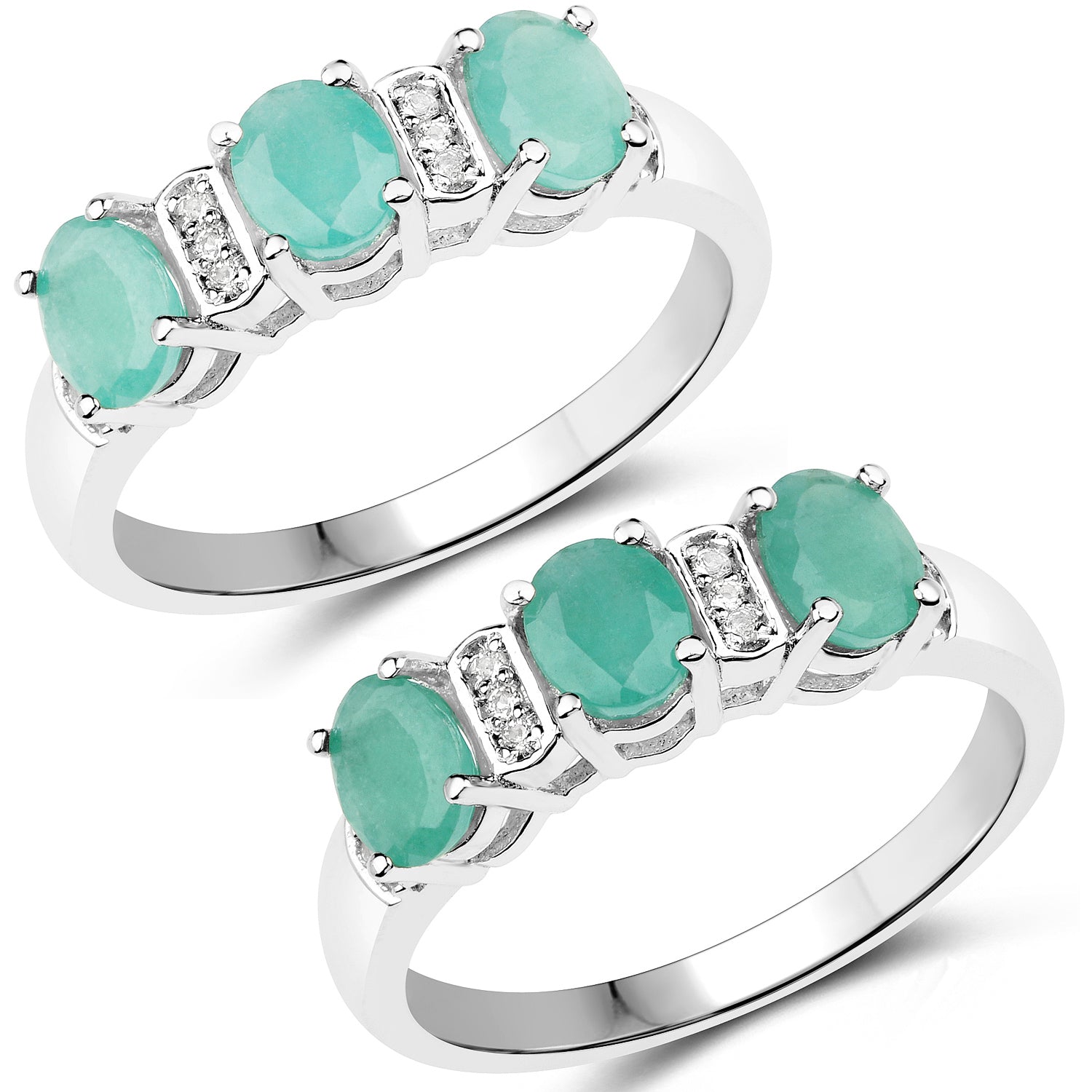 0.90 Carat Genuine Emerald and White Topaz .925 Sterling Silver Ring  DestGlow