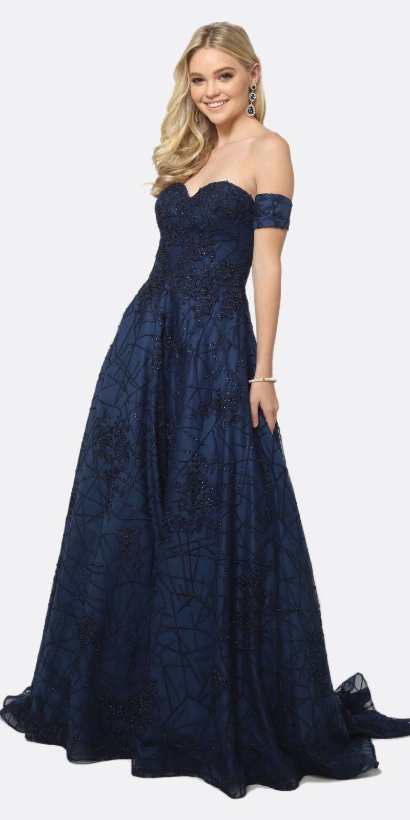 Juliet 692 Long Embroidered Lace Ball Gown Dress With Arm Band by DiscountDressShop