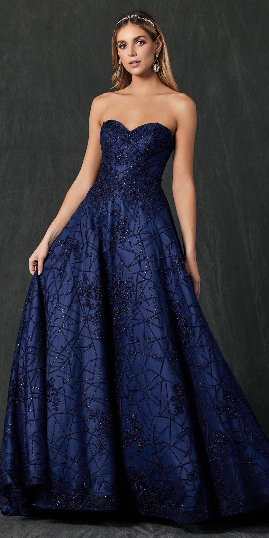 Juliet 692 Long Embroidered Lace Ball Gown Dress With Arm Band by DiscountDressShop