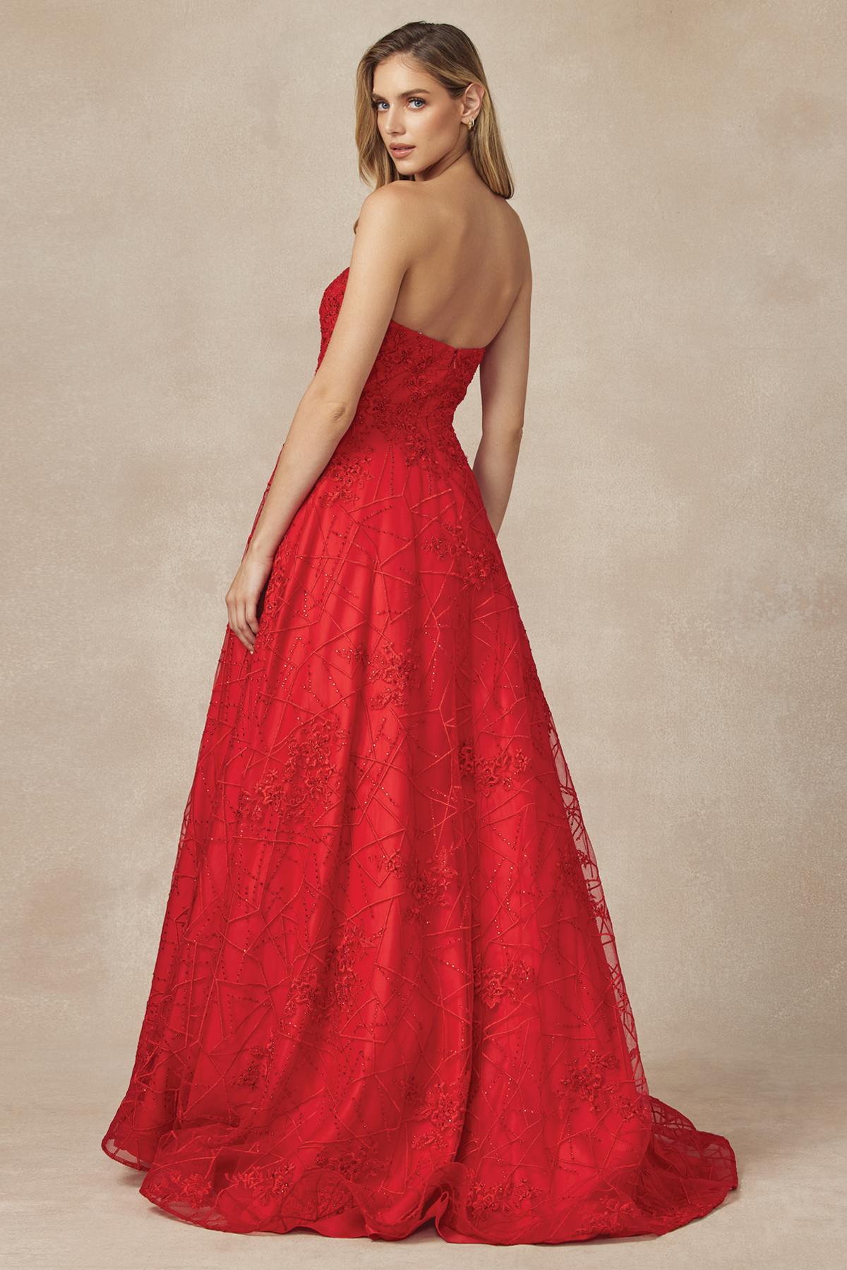 Juliet 692 Long Embroidered Lace Ball Gown Dress With Arm Band by DiscountDressShop