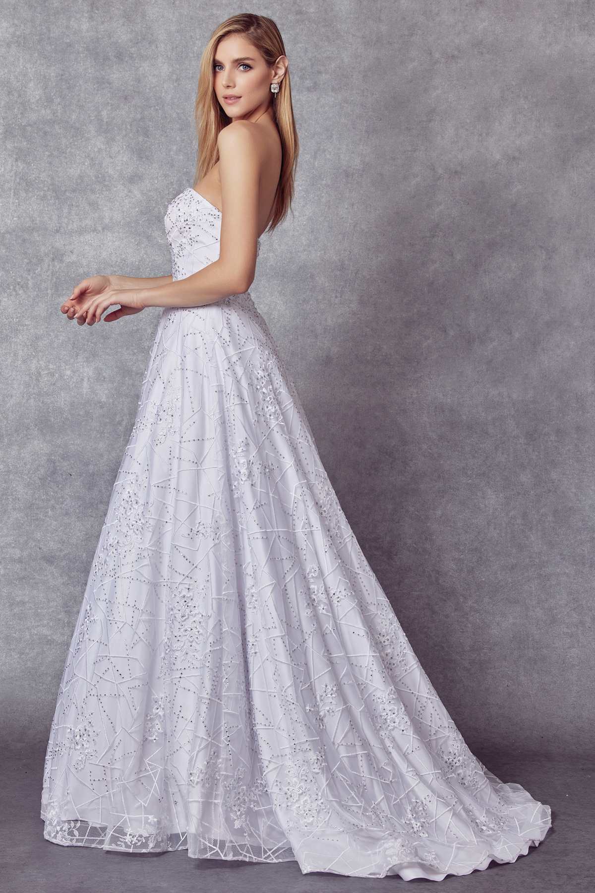Juliet 692 Long Embroidered Lace Ball Gown Dress With Arm Band by DiscountDressShop